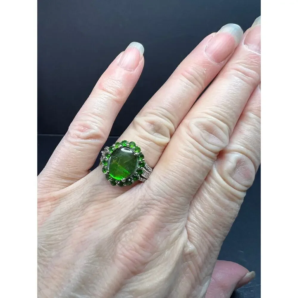 NEW with tag ammolite and diamond sterling silver ring size 7